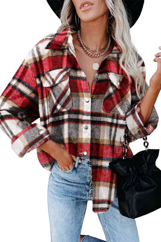 Lily Clothing - WOOLEN SHIRT LONG SLEEVED PLAID JACKET