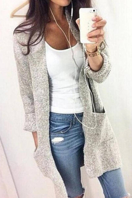 CWOSWL0839_Casual Open Front Cardigan Sweater: GREY / (L) 1