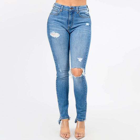 American Bazi - PLUS SIZE HIGH WAIST CUT OUT DISTRESSED JEANS-ABH7034P